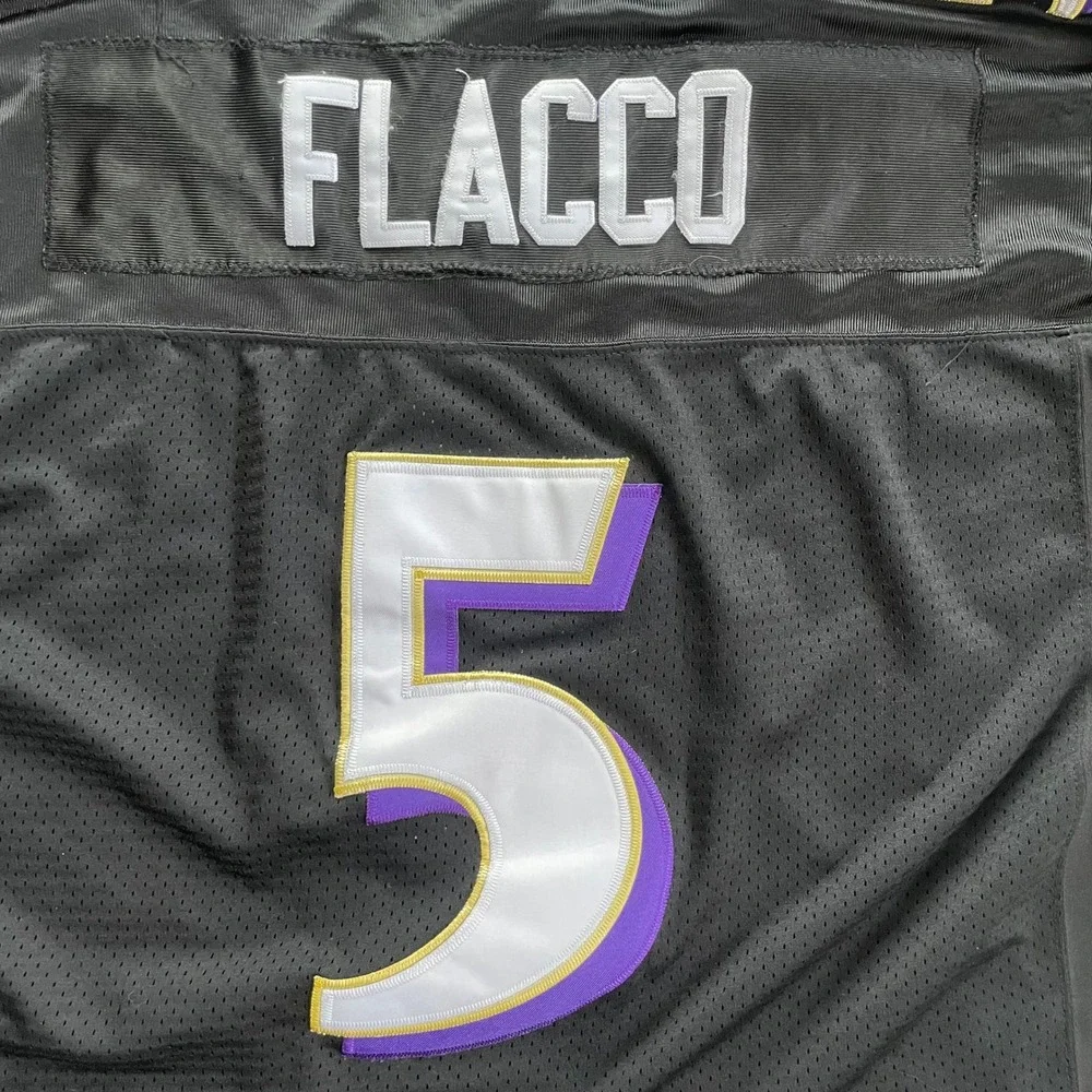 Cropped Cut Off Reebok Mens 52 Baltimore Ravens Joe Flacco 5‎ Jersey Black R700A